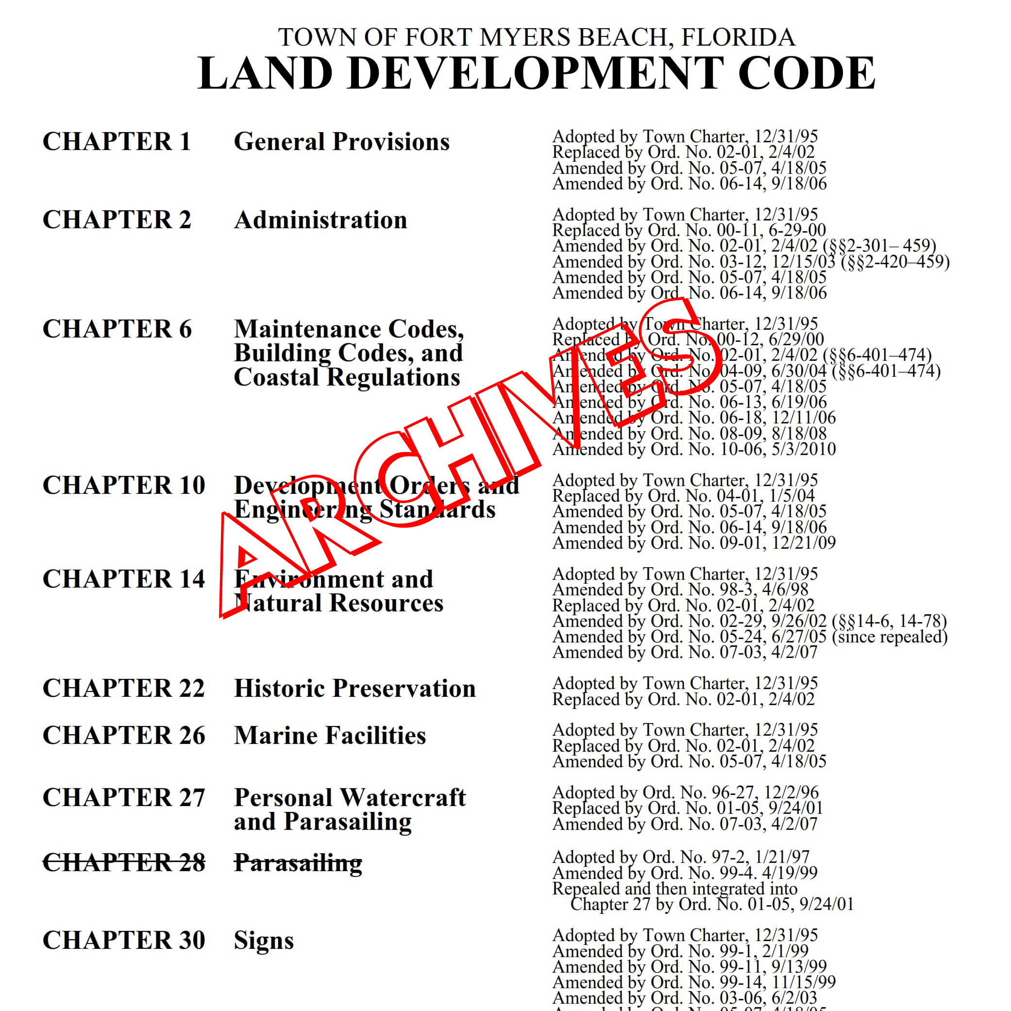 Fort Myers Beach Land Development Code Archives