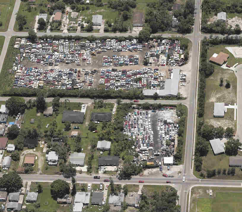 Aerial photo of auto salvage yard
